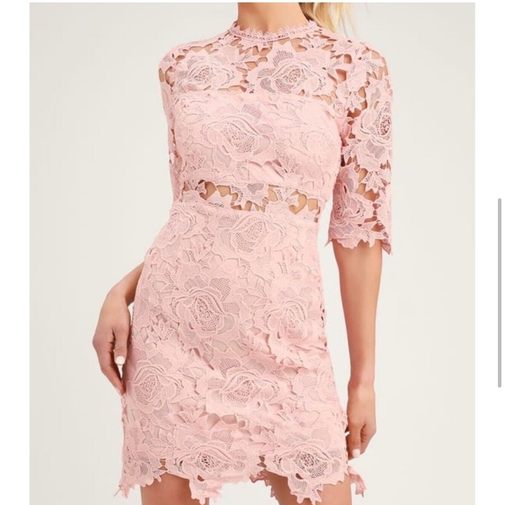 Lulus A Fine Romance Punk Blush Lace Dress Size M